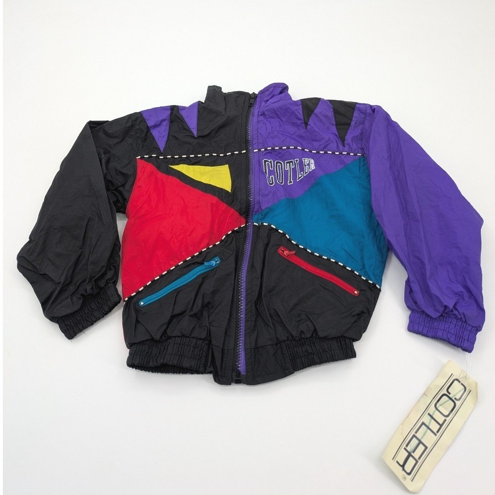 Vintage 90s Windbreaker Jacket Unisex Youth 6 Retro Colorblock Purple Blue Red